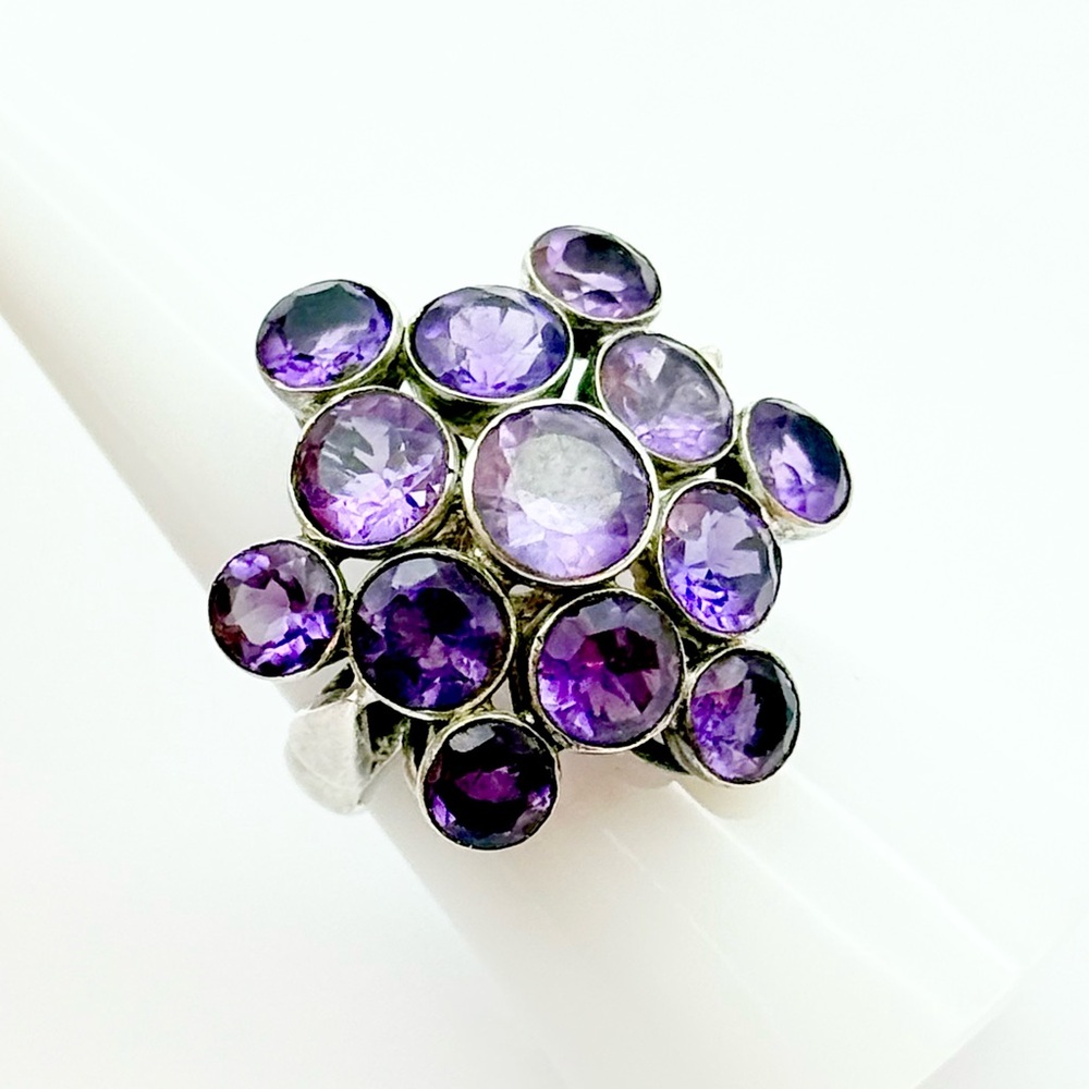 Vintage Amethyst Cluster Sterling Silver Ring